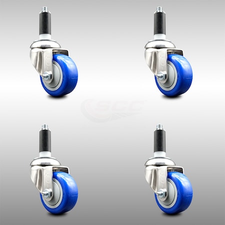 Service Caster 3.5 Inch 316SS Blue Polyurethane Swivel 1-1/8 Inch Expanding Stem Caster Set SCC-SS316EX20S3514-PPUB-BLUE-118-4